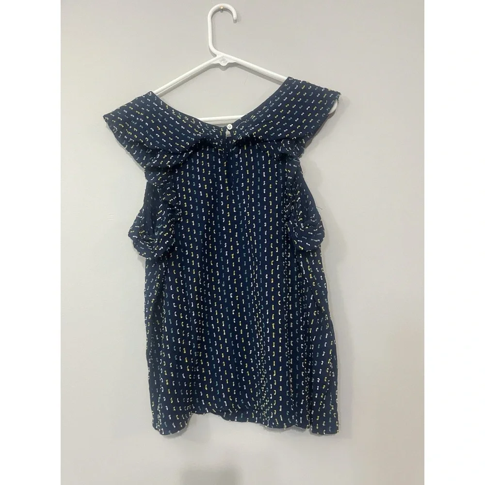 Loft Navy Blue Clip Ruffle Tiered Shirt Medium beach flowy